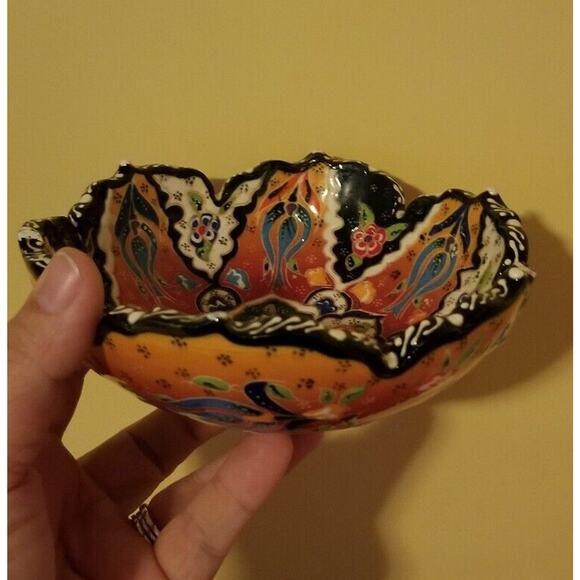Hand Made Tuanaimato Samoa Ceramic BOWL Red Orange Ornate Pattern Eastern - Picture 2 of 11